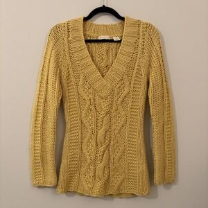 Sleeping On Snow 100% Wool Cable Knit Sweater Yellow Size M Fisherman Chunky
